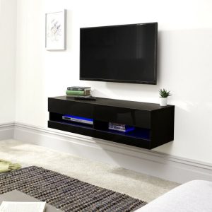120cm Galicia LED Cool Light up High Gloss Wall Mounted TV Unit Storage Black