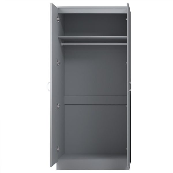 2 Door Wardrobe Bedroom Furniture Metal T-Bar Handles Grey - Image 4