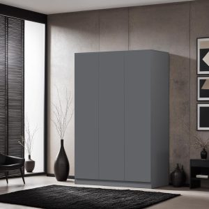 3 Door Wardrobe Triple Doors Dark Matt Grey Bedroom Storage scratch resistant