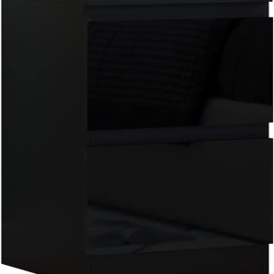 Black High Gloss Bedside Chest Of 2 Drawers Scratch Resistant Graded