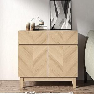 Camborne Compact Sideboard Oslo Oak Cabinet 2 Door Storage Cupboard 2 Drawers