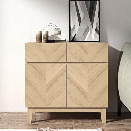 Camborne Compact Sideboard Oslo Oak Cabinet 2 Door Storage Cupboard 2 Drawers