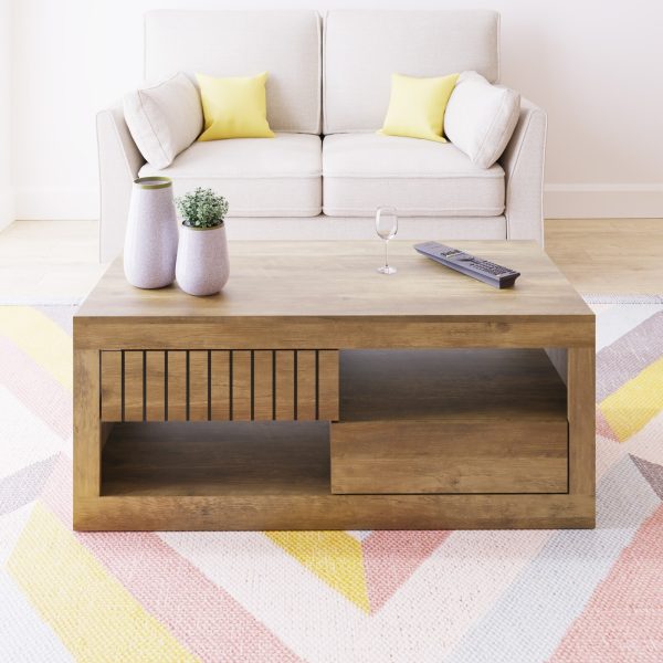 Cartmel 2 Drawer Storage Coffee Table Under Shelf Knotty Oak Graded Ex Demo - Image 3
