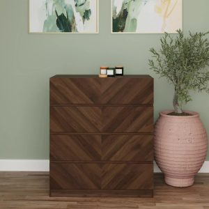 Catania 4 Drawer Chest Royal Walnut Iconic Herringbone design