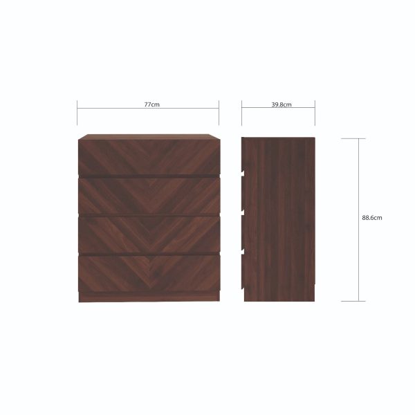 Catania 4 Drawer Chest Royal Walnut Iconic Herringbone design - Image 5
