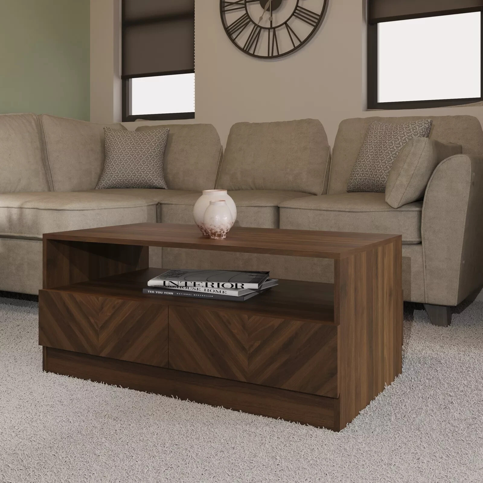Catania Coffee Table Royal Walnut Herringbone inspired wood-grain finish