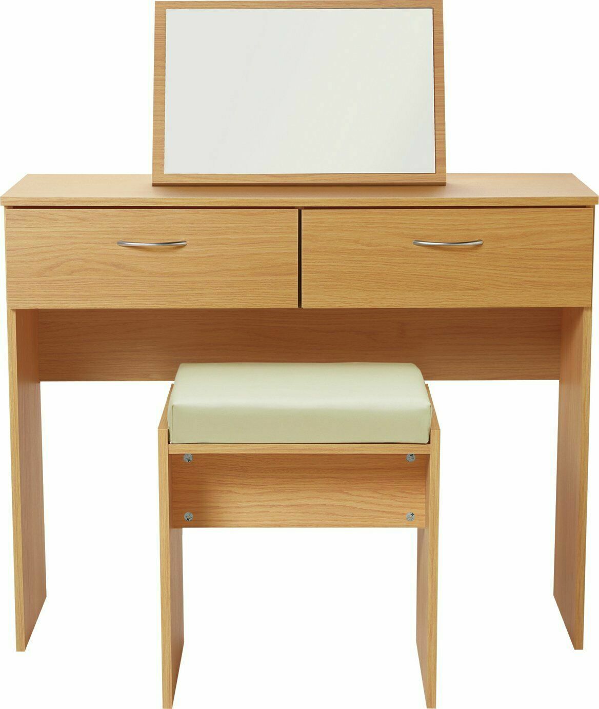 Cheval Oak 2 Drawer Dressing Table with Mirror & Lamp; Padded Stool Dresser Desk O