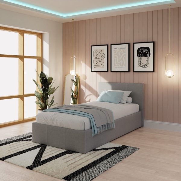 End Lift 3ft Single Ottoman bed Silver Fabric gas lift up storage bed - Image 3
