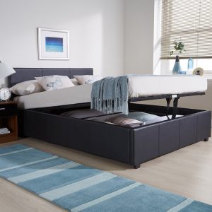 End Lift Ottoman Gas Lift Storage Bed 150CM 5ft King Faux Leather Black