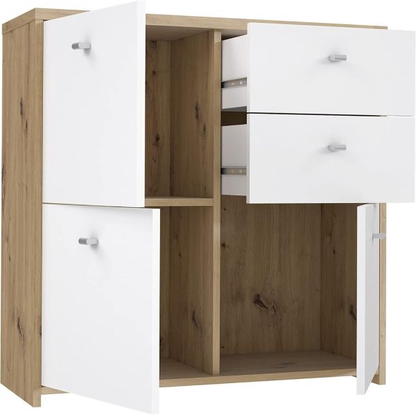 Forte Best Chest 3 Doors and 2 Drawers Storage Unit Artisan Oak/White Multi Use - Image 5