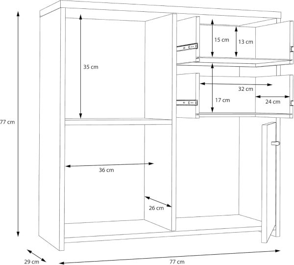 Forte Best Chest 3 Doors and 2 Drawers Storage Unit Artisan Oak/White Multi Use - Image 7