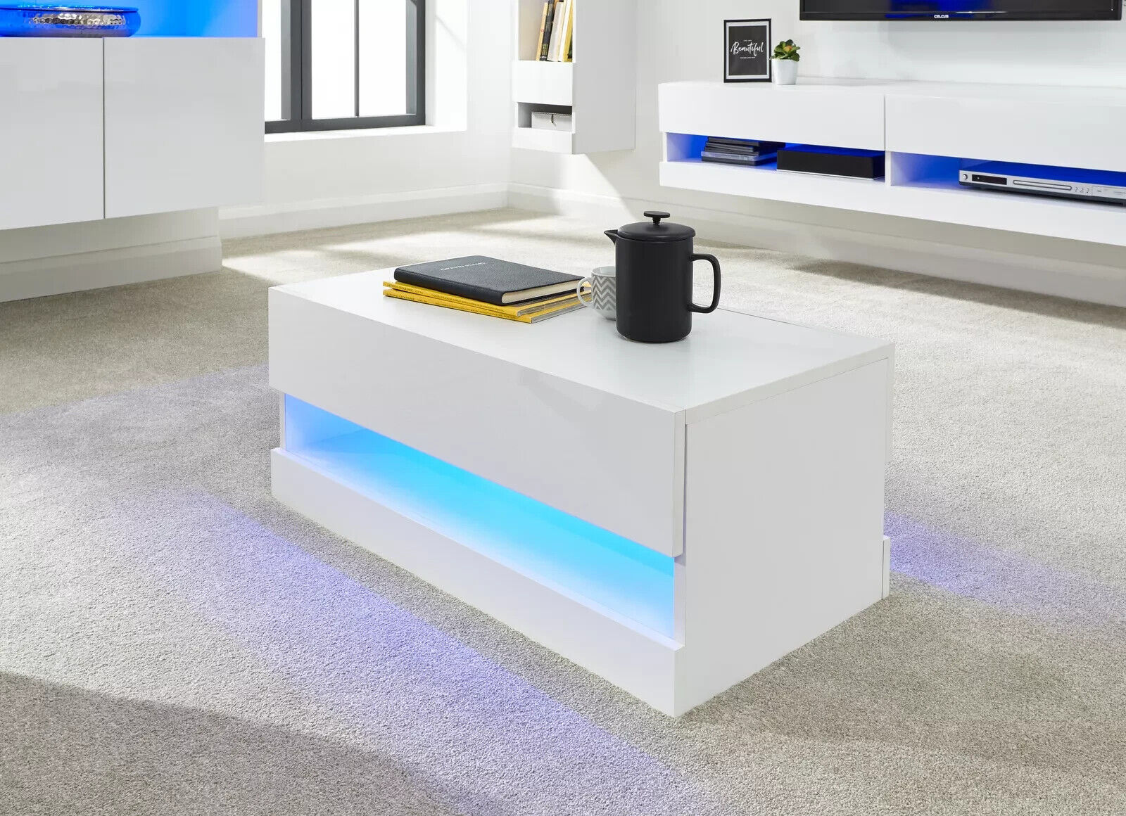 Galicia LED Coffee Table TV storage Shelf High Gloss Table Living Bedroom