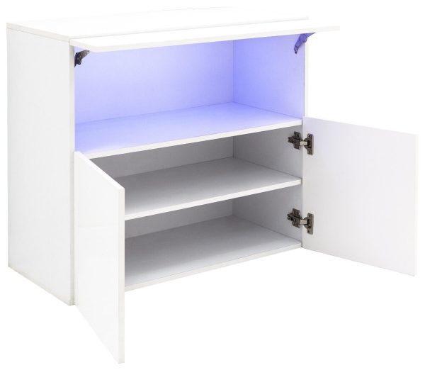 Galicia White Gloss Wall Mounted Hung Sideboard with LED Storage shelves - Image 4