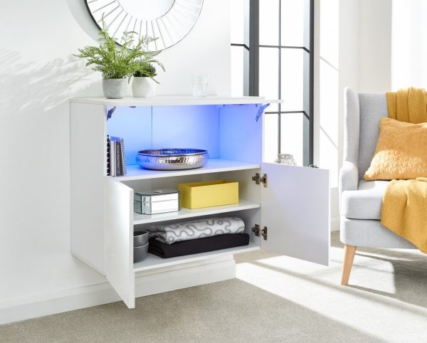 Galicia White Gloss Wall Mounted Hung Sideboard with LED Storage shelves - Image 10
