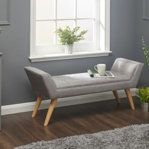 Grey Window Seat Bench Textured Hopsack Fabric Retro Styled Legs Milan