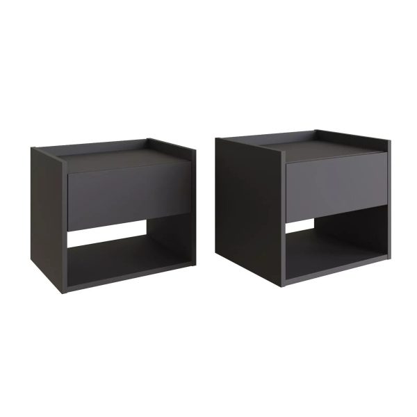 Harmony Wall Mounted Pair of Bedside Tables Anthracite Grey - Image 3
