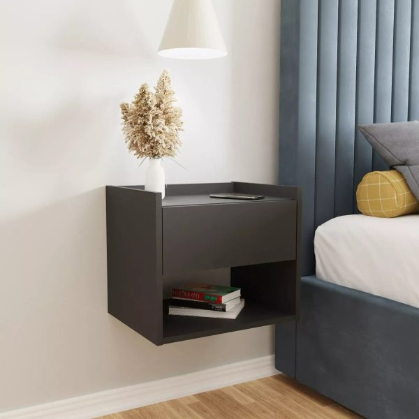 Harmony Wall Mounted Pair of Bedside Tables Anthracite Grey - Image 4