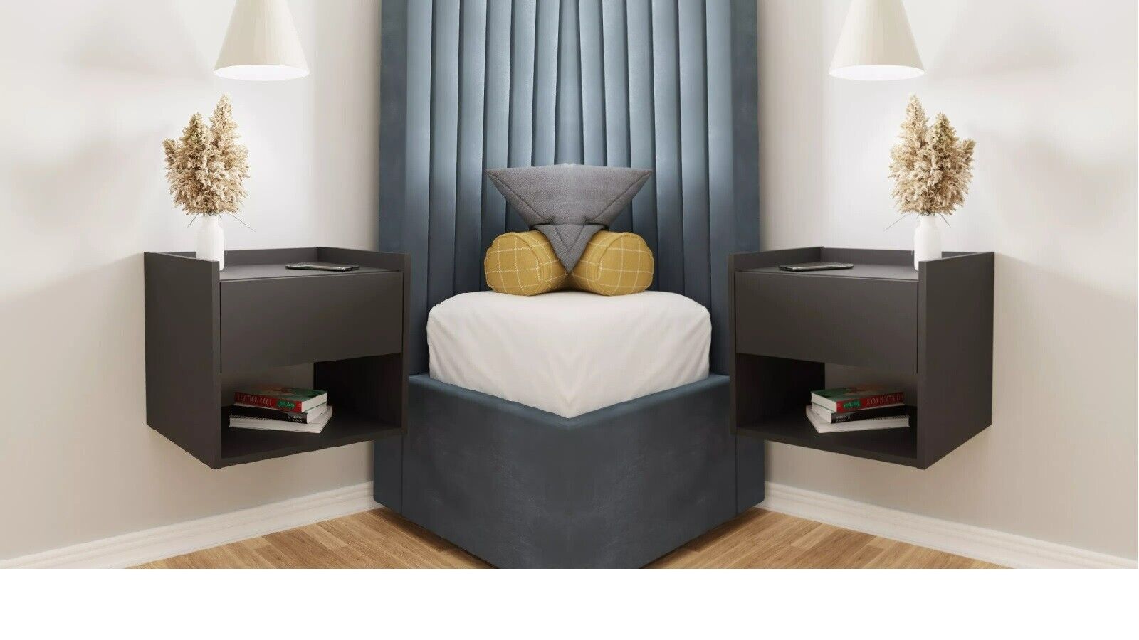 Harmony Wall Mounted Pair of Bedside Tables Anthracite Grey