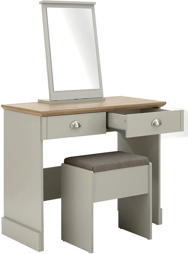 Kendal Bedroom Furniture Dressing Table Mirror & Stool Set Dresser - Grey - Image 3
