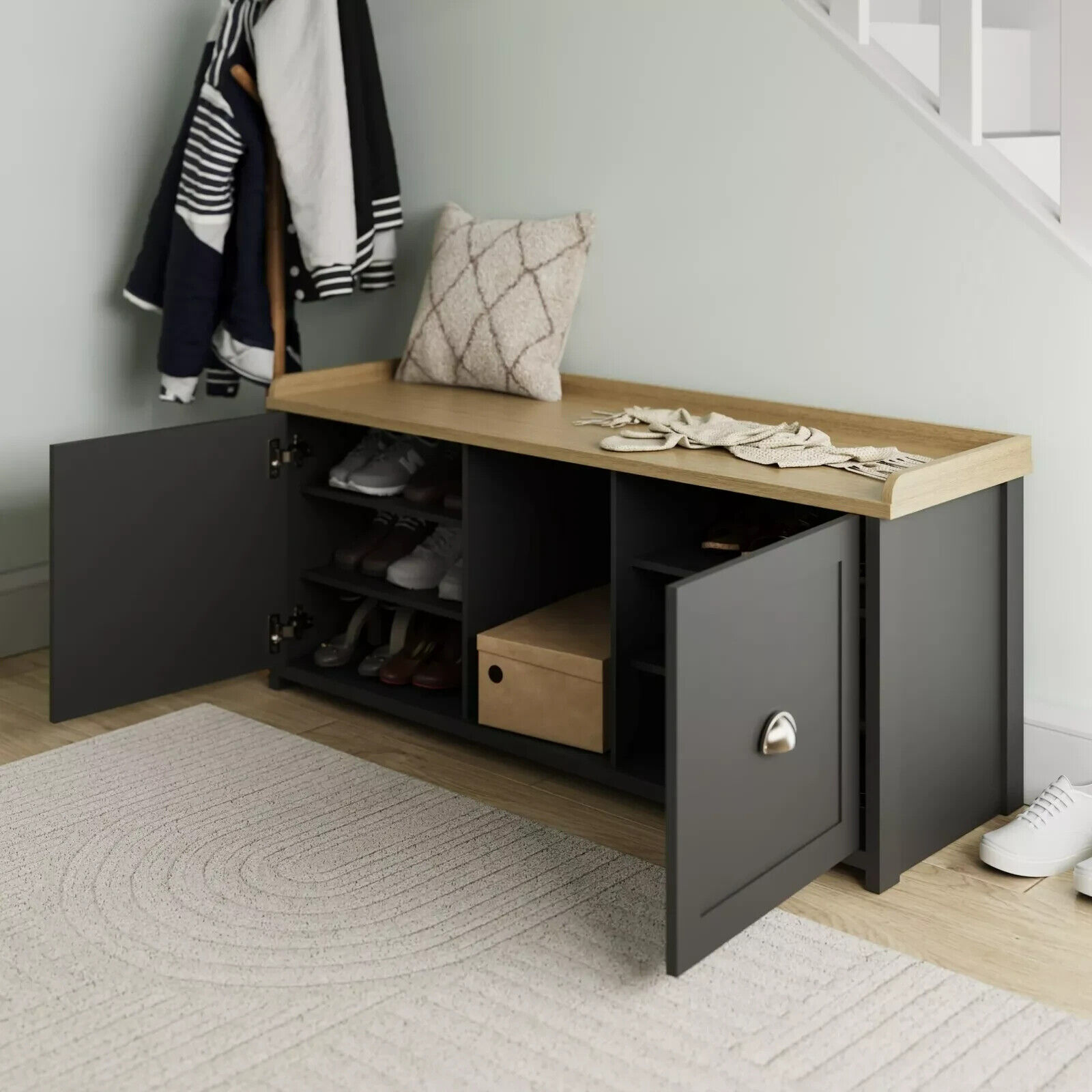 Lancaster 2 Door Shoe Bench Cabinet Storage Shelf Display seating  Hallway