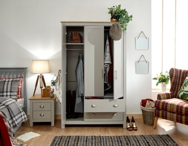 Lancaster 3 Door 2 Drawer Wardrobe - Grey - Image 4
