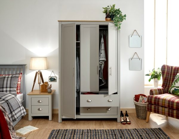 Lancaster 3 Door 2 Drawer Wardrobe - Grey - Image 5