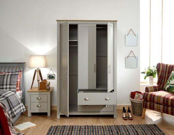 Lancaster 3 Door 2 Drawer Wardrobe - Grey - Image 6