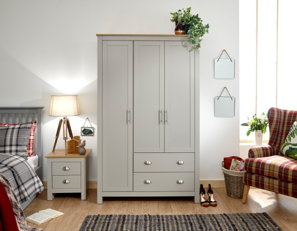 Lancaster 3 Door 2 Drawer Wardrobe - Grey