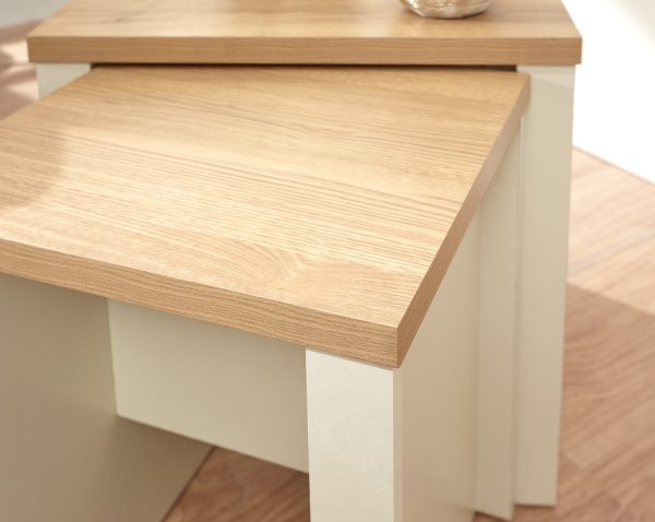 Lancaster Cream Nest of 2 Side End Coffee Lamp Tables Nested Pair Oak Effect - Image 4