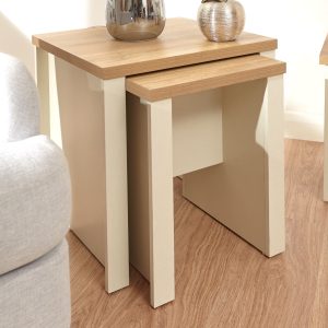 Lancaster Cream Nest of 2 Side End Coffee Lamp Tables Nested Pair Oak Effect