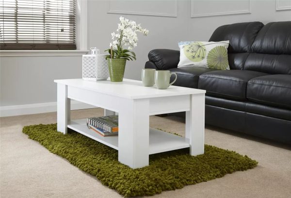 Lift Up Coffee Table in White with hidden storage H39.5cm x W105cm x D50cm - Image 3
