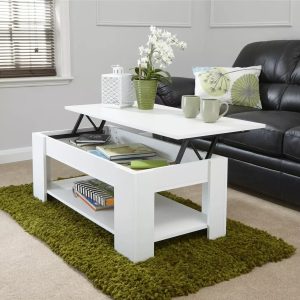 Lift Up Coffee Table in White with hidden storage H39.5cm x W105cm x D50cm
