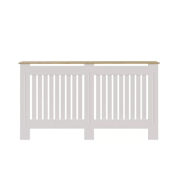 Longslow Large White Radiator Cover Slatted Wood Design Top Shelf Storage - Image 3