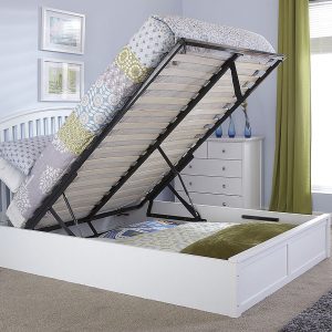 Madrid 5ft White Wooden King Ottoman Gas Lift up Storage Bed Shaker style curved