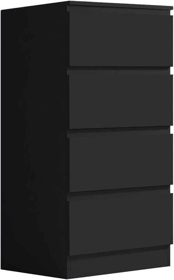 Matt Black 4 Drawer Chest Of Drawers Bedside Scratch Resistant Tall Slim - Image 3