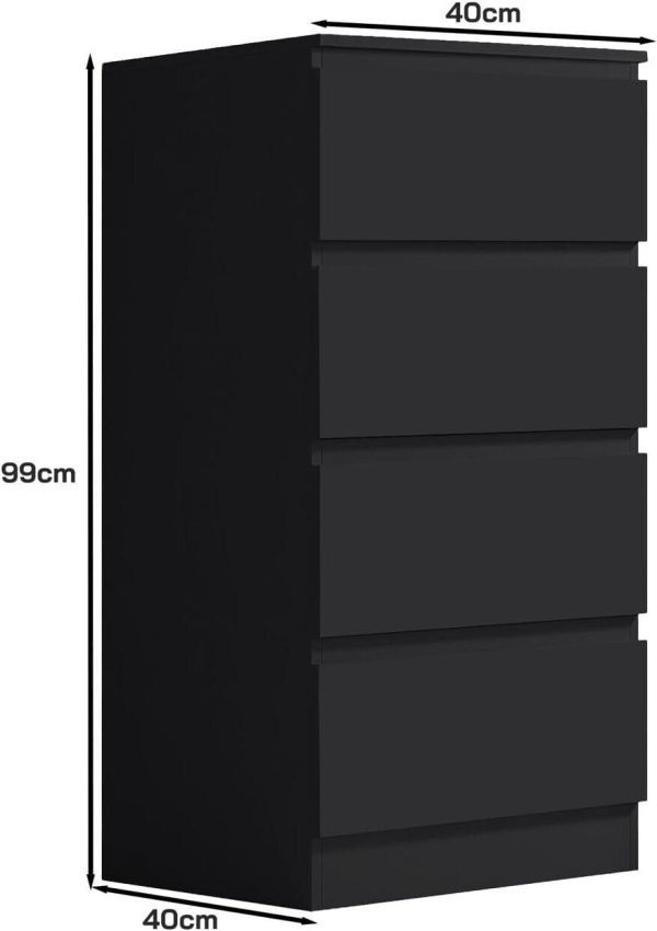Matt Black 4 Drawer Chest Of Drawers Bedside Scratch Resistant Tall Slim - Image 5