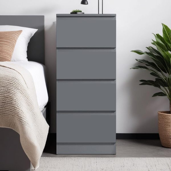 Matt Dark Grey 4 Drawer Chest Of Drawers Bedside Scratch Resistant Tall Slim - Image 3
