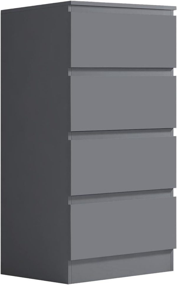 Matt Dark Grey 4 Drawer Chest Of Drawers Bedside Scratch Resistant Tall Slim - Image 4