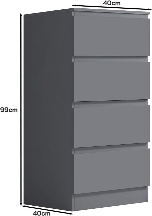 Matt Dark Grey 4 Drawer Chest Of Drawers Bedside Scratch Resistant Tall Slim - Image 6