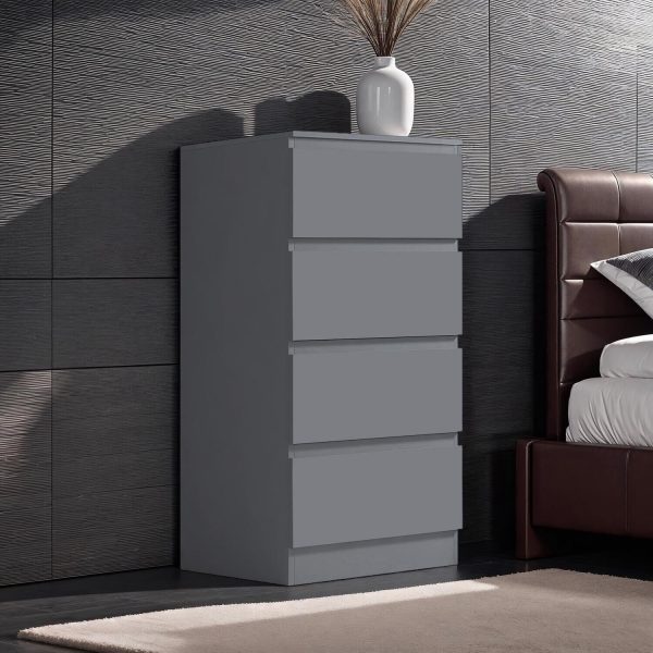 Matt Dark Grey 4 Drawer Chest Of Drawers Bedside Scratch Resistant Tall Slim