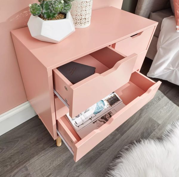 Nyborg 2 + 2 Drawer Chest of Drawers Scandinavian Style Bedroom Coral Pink - Image 4