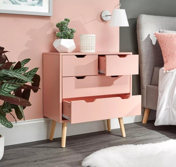Nyborg 2 + 2 Drawer Chest of Drawers Scandinavian Style Bedroom Coral Pink - Image 5