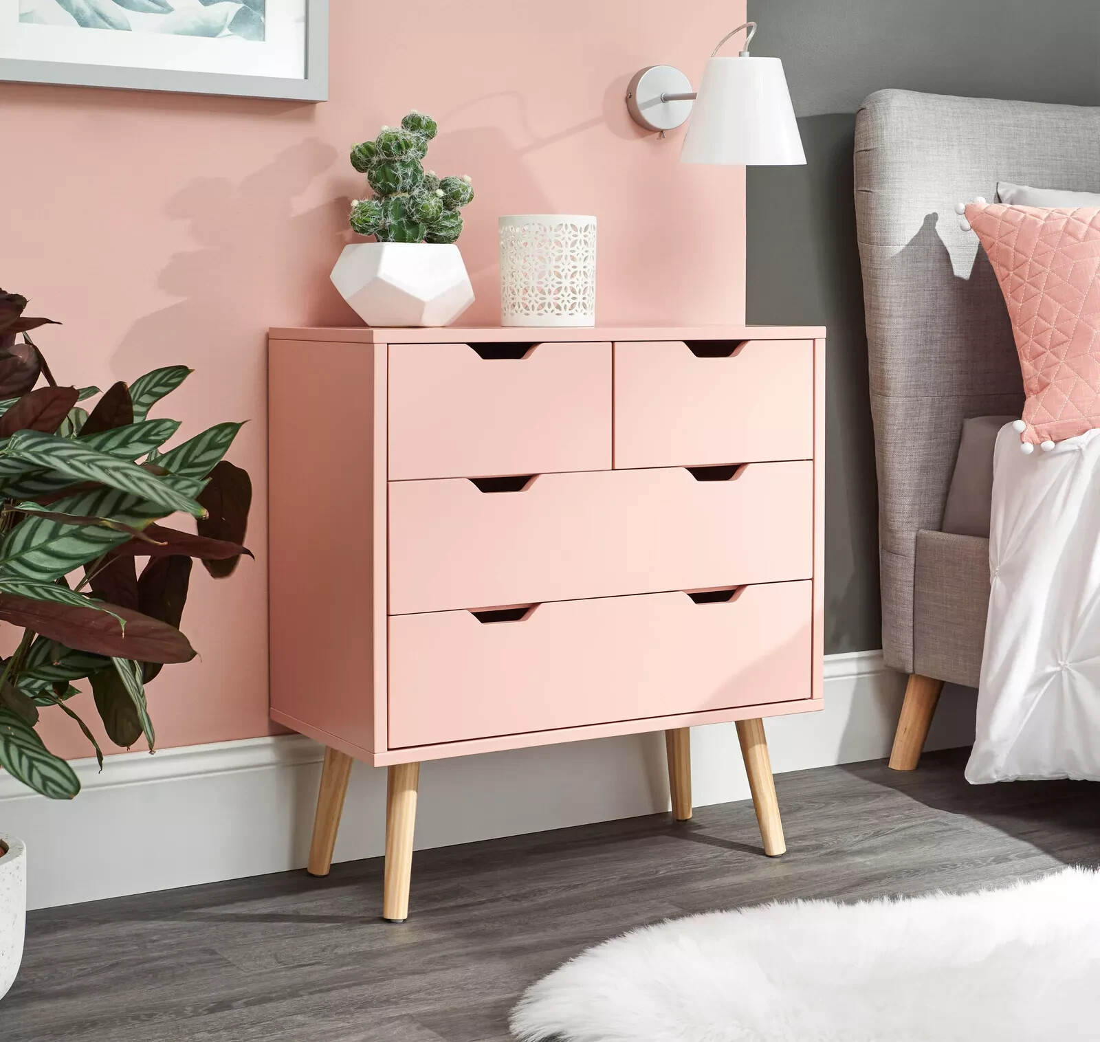 Nyborg 2 + 2 Drawer Chest of Drawers Scandinavian Style Bedroom Coral Pink