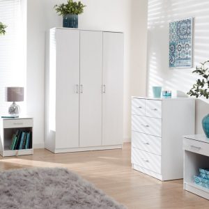 Panama 4 Piece 3 Door Wardrobe Set 2x bed side 3+2 drawer chest of drawers White