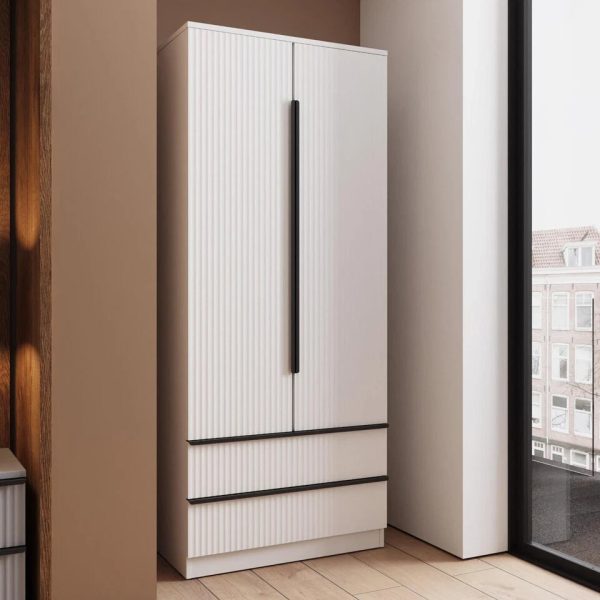 Ripple Effect Scalloped 2 Door 2 Drawer Combination Wardrobe Matt White Finish - Image 3