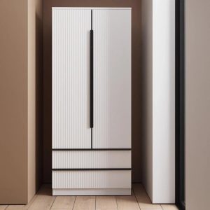 Ripple Effect Scalloped 2 Door 2 Drawer Combination Wardrobe Matt White Finish