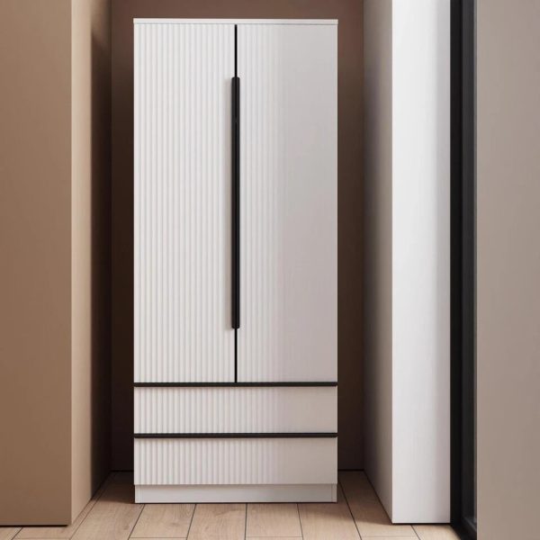 Ripple Effect Scalloped 2 Door 2 Drawer Combination Wardrobe Matt White Finish