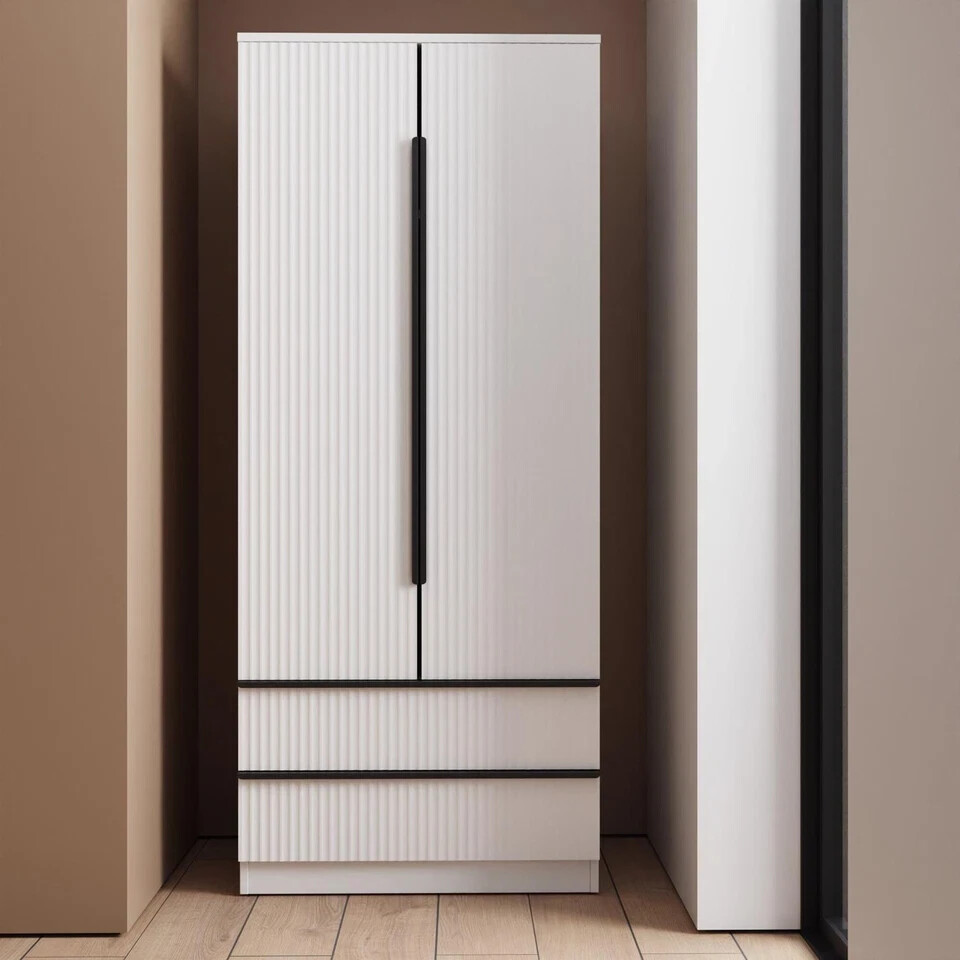 Ripple Effect Scalloped 2 Door 2 Drawer Combination Wardrobe Matt White Finish
