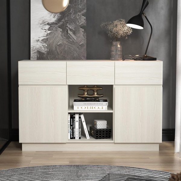 Sampford 2 Door 3 Drawers & 2 Shelves Sideboard Storage cool white 75x118x40cm