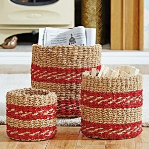 Set of 3 Multi use Coir storage Baskets Paper Kindling Storage FREE DELIVERY